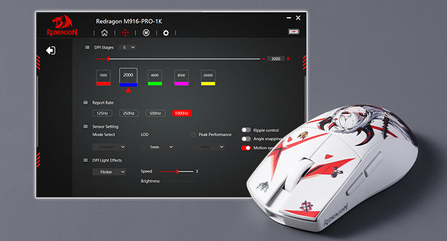 Rato Gaming Redragon M916AK PRO 3-Mode Anime 42G Ultra-Light 26K DPI com Botões Totalmente Programáveis