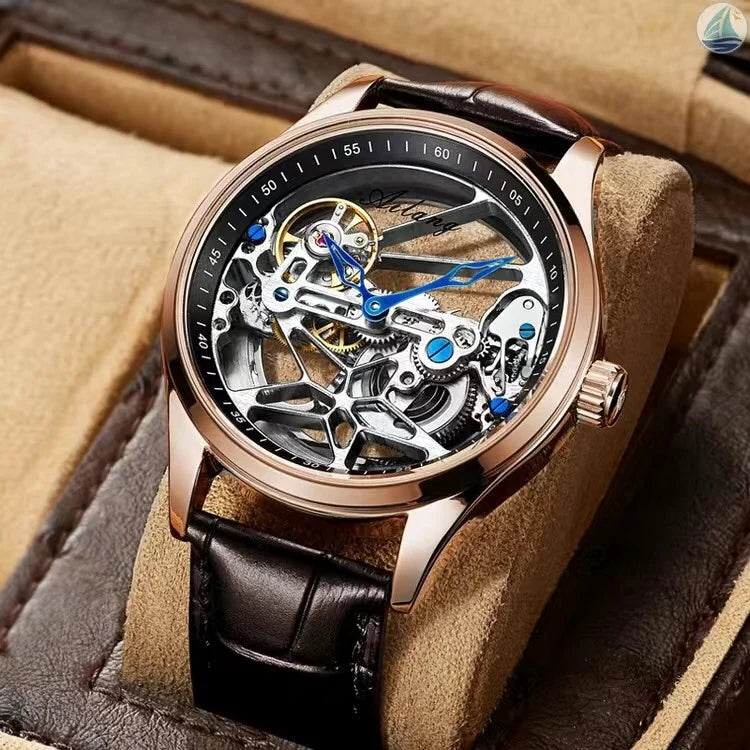 AILANG Skeleton Mechanical Mens Watches Top Brand Luxury Steampunk Transparent Hollow Automatic Watch Relogio Masculino 8625