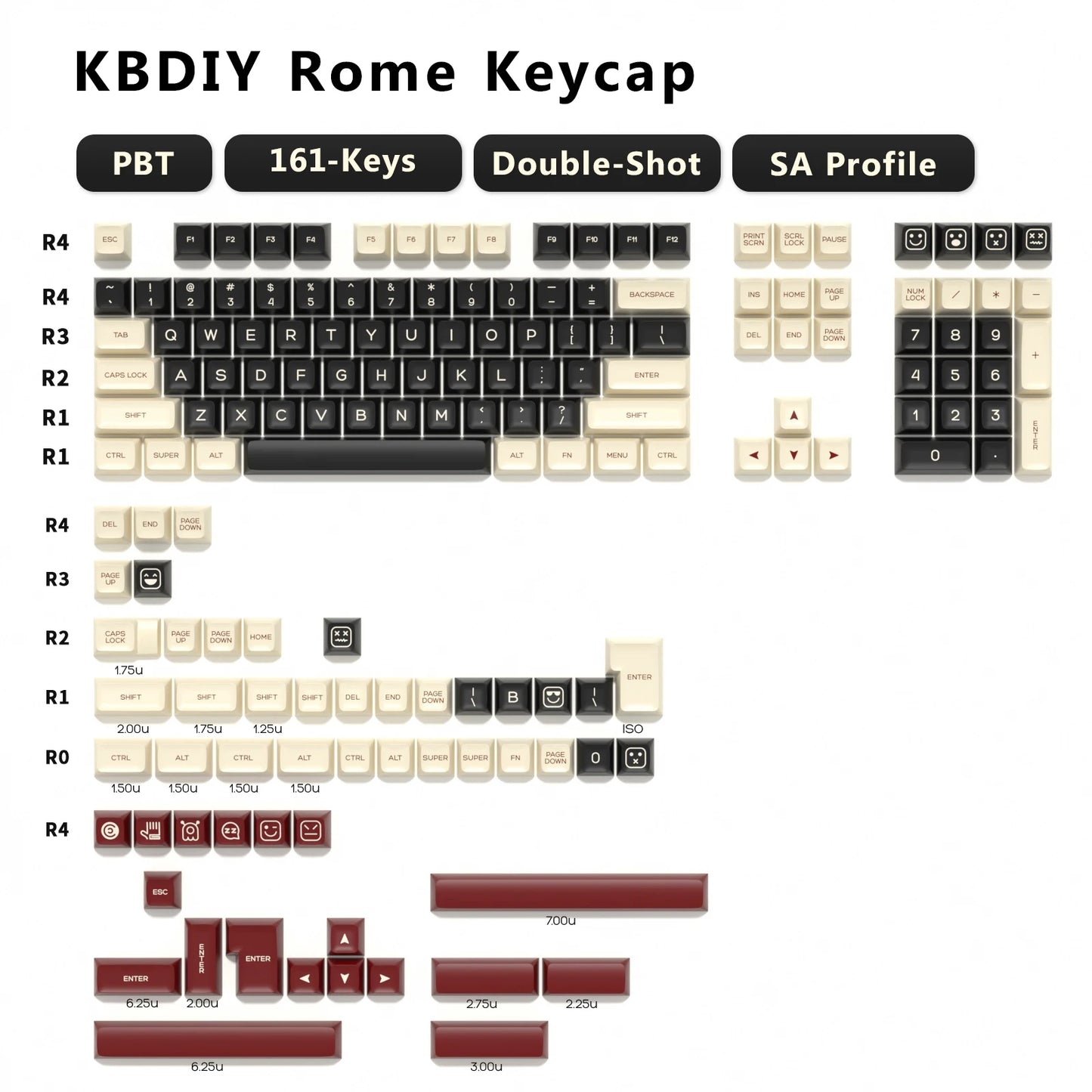 KBDiy 161 Keys/Set PBT SA Profile GMK Keycaps for Mechanical Keyboard Black And White Double Shot Keycap Custom ISO for K500