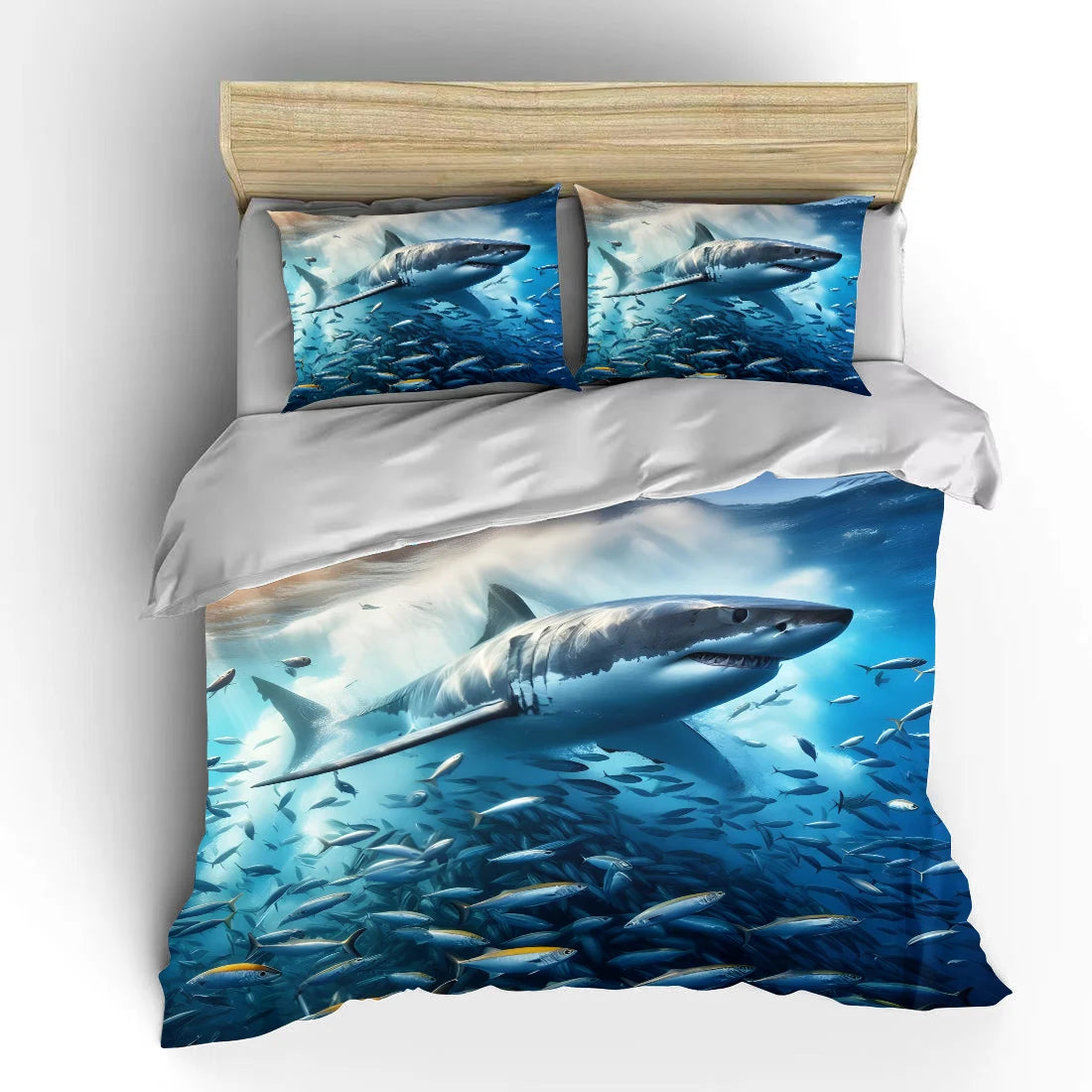 Shark Swimming Through Fish Swarm Print Soft Comfortable Duvet Cover Bedding Set Includes 1*Duvet Cover 2*Pillowcases