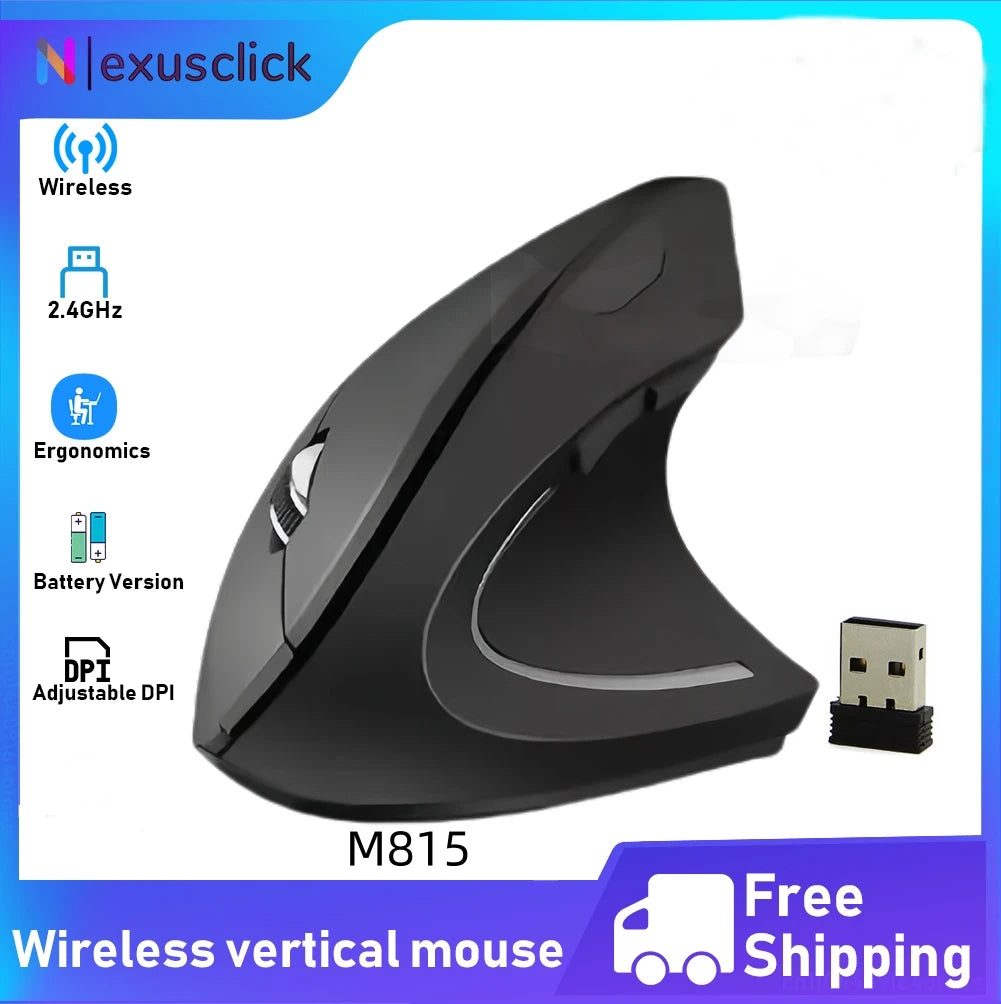 2.4G Bluetooth Wireless Vertical Mouse Rechargeable Ergonomic 1600DPI Adjustable Gaming Mouse 6Buttons for Laptop PC Computer
