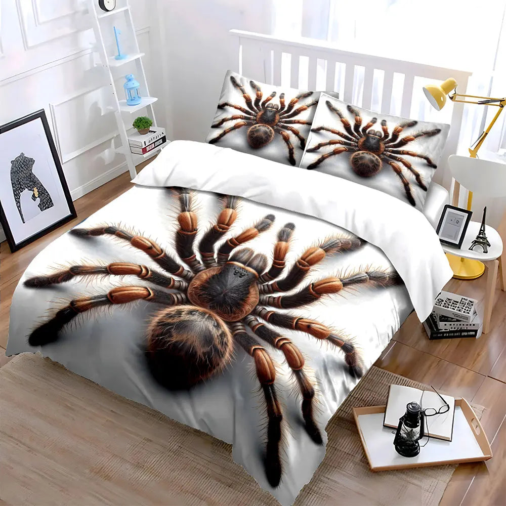 3D-Bettbezug-Set mit Nahaufnahme eines flauschigen Spinnenmusters, digital bedruckte farbenfrohe Polyester-Bettwäsche mit Reißverschluss, als Geschenk für Kinder