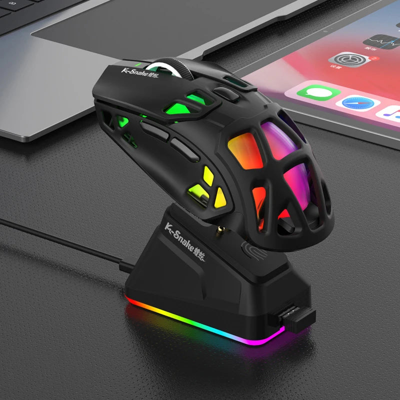 Ľahká herná myš Lenovo Tri-Mode s RGB nabíjacím dokom, 12000DPI, 2.4G/Bluetooth/káblové pripojenie, ergonomická myš pre PC a notebook