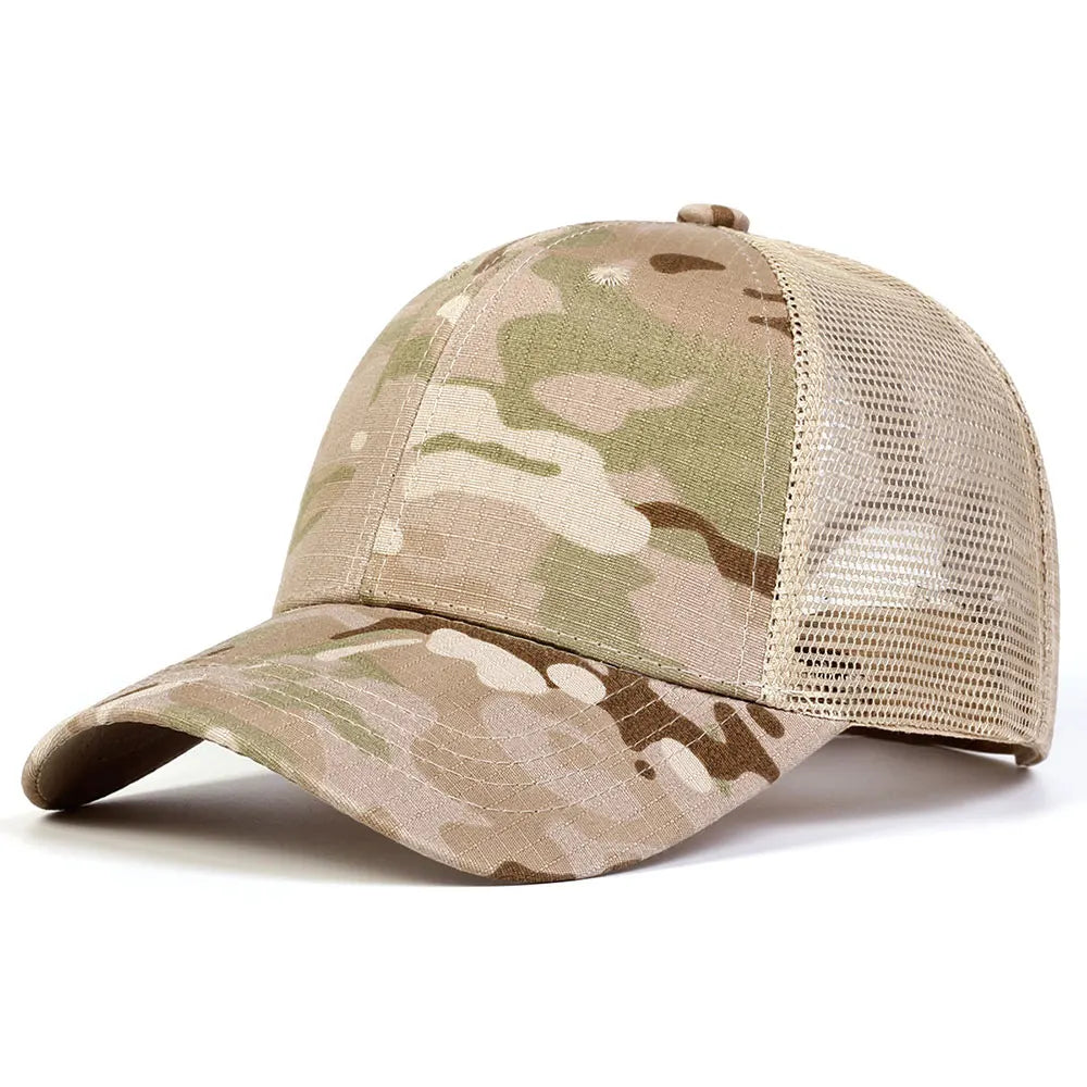 Men's Camouflage Baseball Net Cap Summer Sun Hat Military Camouflage Baseball Cap Breathable Tactical Cap For Outdoor Activities