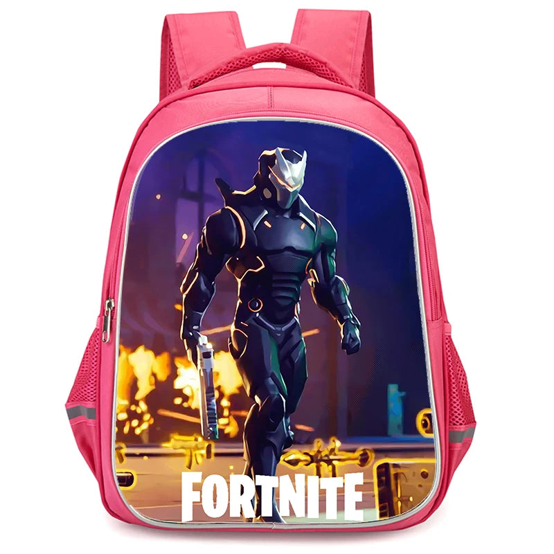 Mochila Fortnite Cartoon vermelha de 16" unissexo com fecho duplo, grande capacidade, mochila escolar para crianças, meninos e meninas dos 5 aos 8 anos