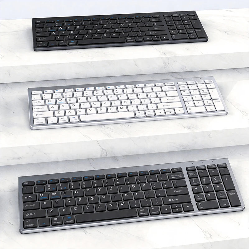 Teclado inalámbrico Bluetooth 5.0&3.0&2.4G FN+1/2/3 de doble modo, 350mAh, ultrafino, para portátil, PC, TV, iPad, Macbook y Android