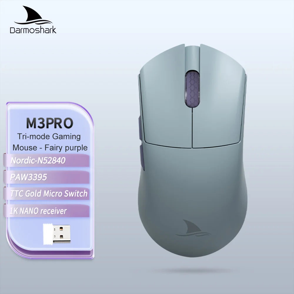Darmoshark M3Pro gamingmus 2.4G BT trådlös tri-mode PAW3395-sensor N52840 26000DPI för stora händer makrodrivrutin mus för gaming