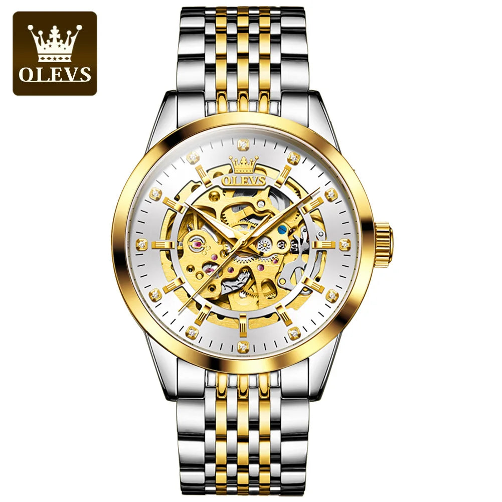 OLEVS 9920 Original Skeleton Men's Watches Solid Stainless Steel Waterproof Luminous Man Watch Luxury Automatic Mechanical Watch