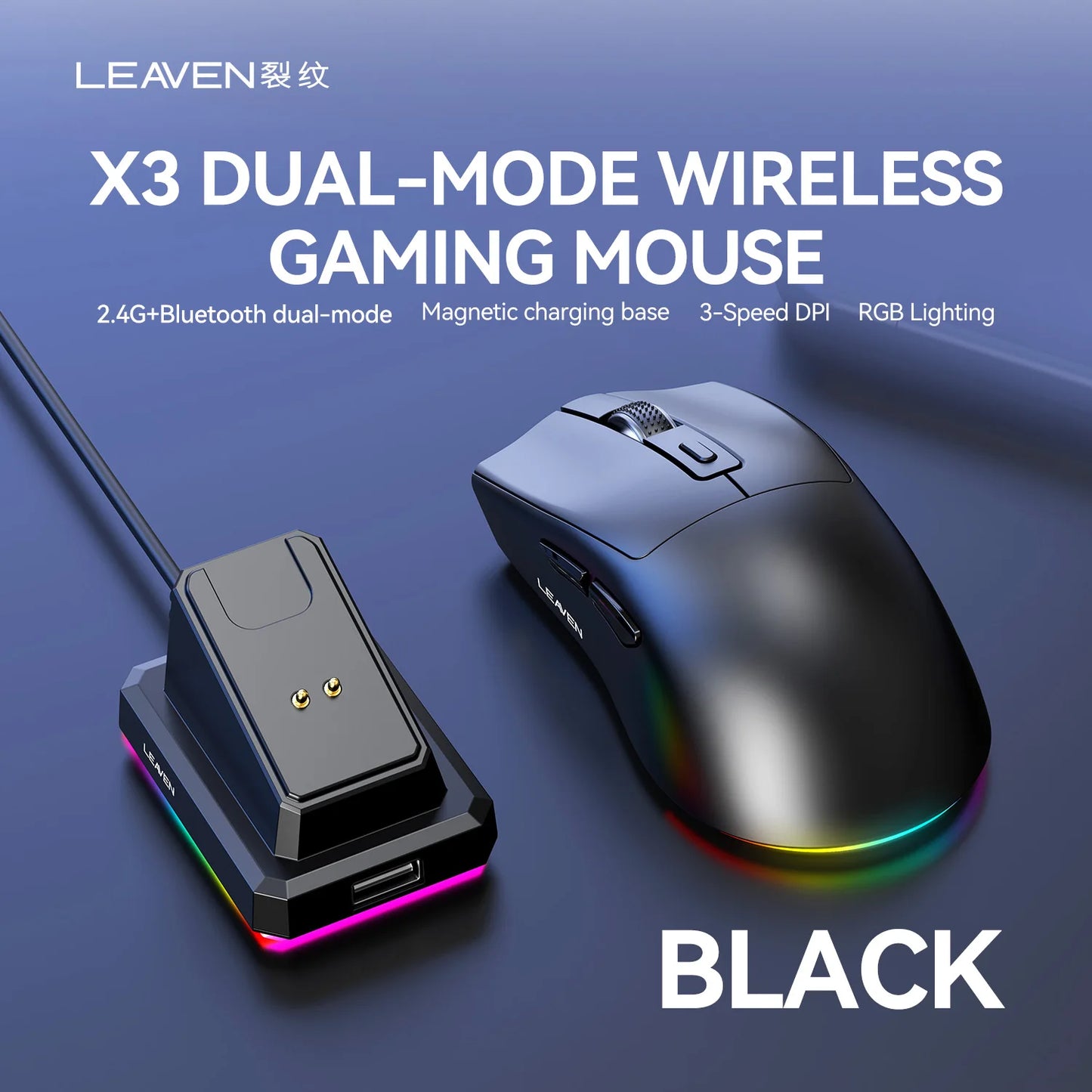 X3 Wireless Bluetooth Mouse 2.4G Dual-Mode Connection, DPI Adjustable,Lightweight Gaming Mouse,RGB Light,300mAh Battery Capacity