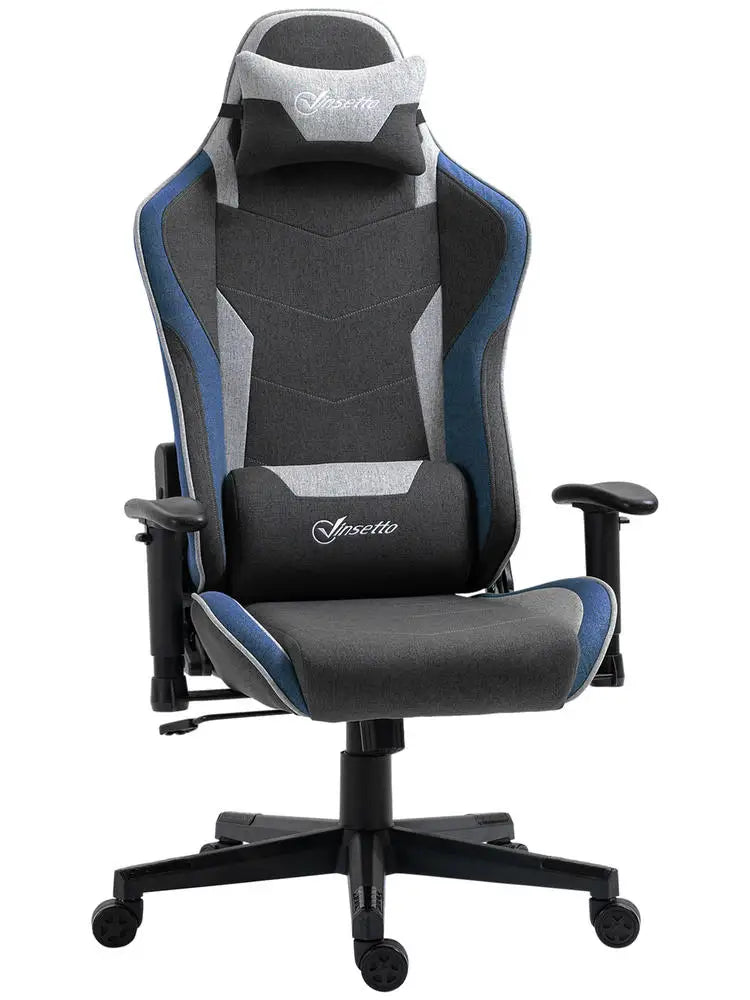 Gaming Chair Reclining 150 ° With Rocking Function, in Linen Effect Fabric, 66X53X128-138 Cm, Gray