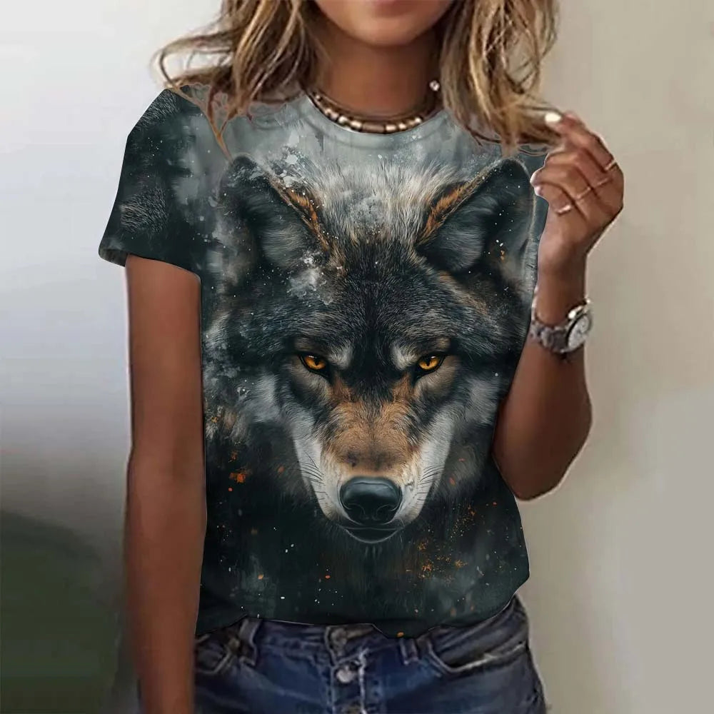 3D Printed Animal T Shirt For Women Funny Wolf Pattern Tees Summer New Harajuku T-Shirts Y2k Tops Loose Short Sleeves Clothes