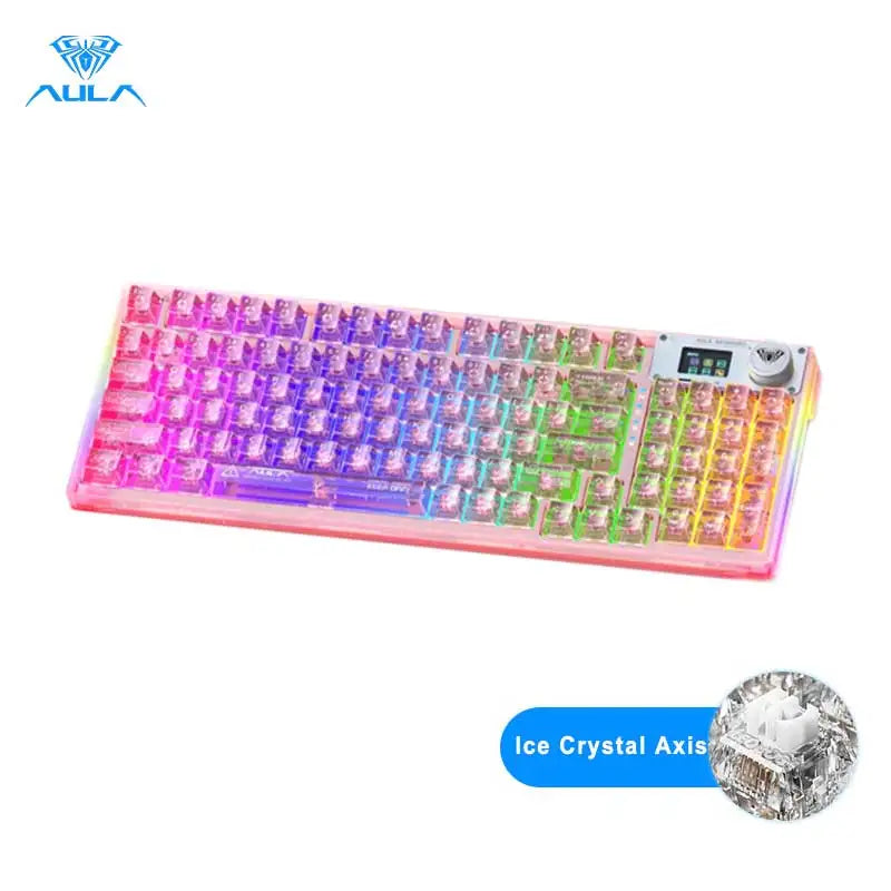 AULA F98PRO Wireless Mechanical Keyboard Transparent Keycaps RGB Backlit Custom 2.4G Hot Swappable Gaming Keyboard With Screem