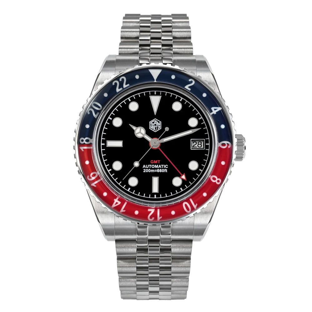 San Martin NH34 40mm GMT Luxury Sports Style Full Luminous Bidirectional Sapphire Bezel Automatic Mechanical Watch 20 Bar SN0005