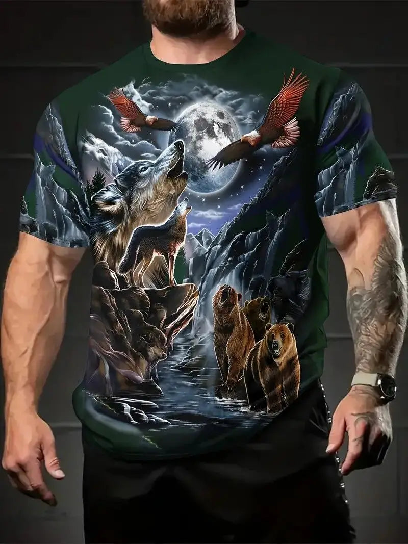 Summer Wolf Animal 3D Print T-Shirts Men Women Hip-hop Short Sleeve T Shirt Casual Oversized Harajuku Y2K Tops Tees Men Clothing
