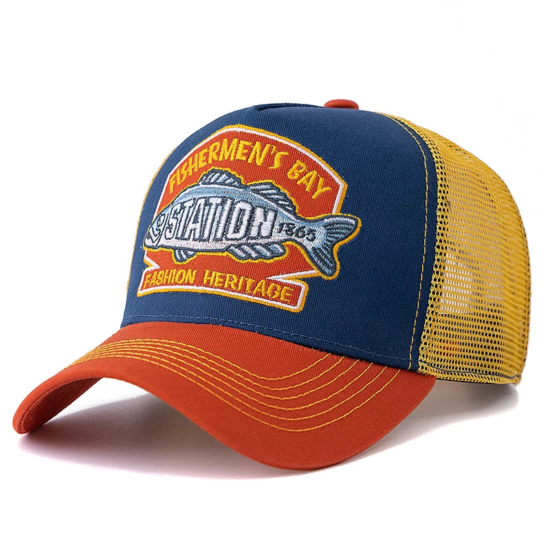 Gorra de béisbol unisex de verano para pesca, gorra trucker de malla transpirable para hombre y mujer, gorra estilo pescador Big Fish, gorra de moda para exteriores