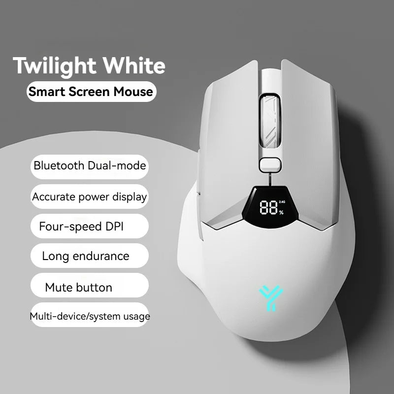 2.4G Bluetooth Wireless Mouse Screen Display Power 600mAh Large Capacity Battery, Light Tone Buttons for Gaming and Office