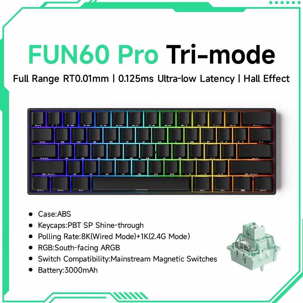 Teclado mecánico MONSGEEK FUN60 PRO&MAX HE con interruptores magnéticos, teclado gaming inalámbrico 60%, Rapid Trigger 8K ARGB personalizable