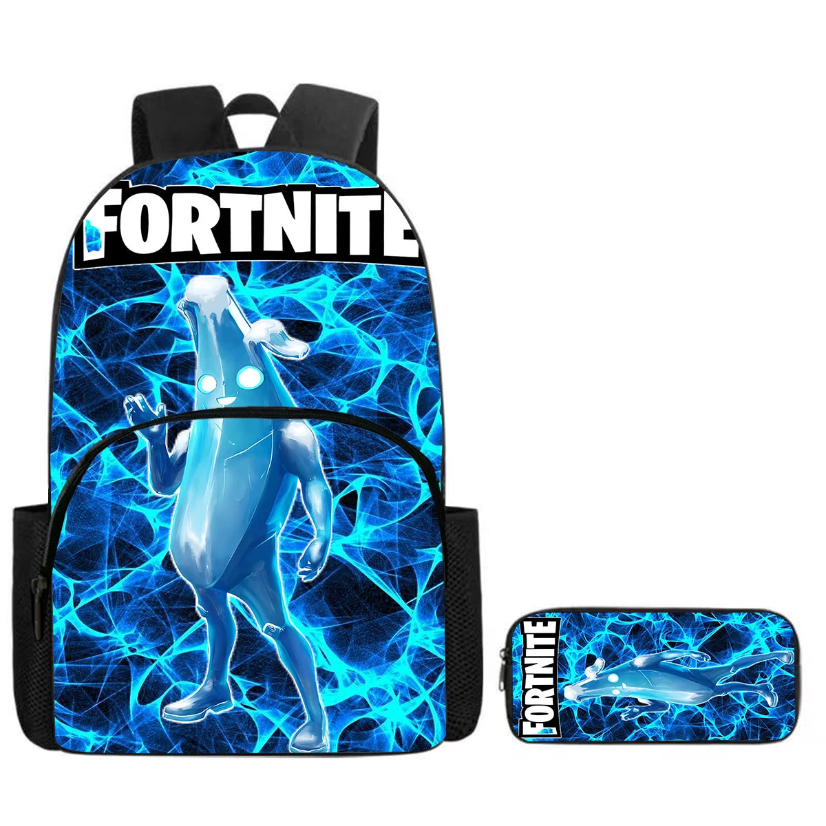Fortnite Cartoon Backpack w/ Front Pocket & Pencil Case 2PCS - School Set for Boys Girls Age 5-8, Back to School Gift