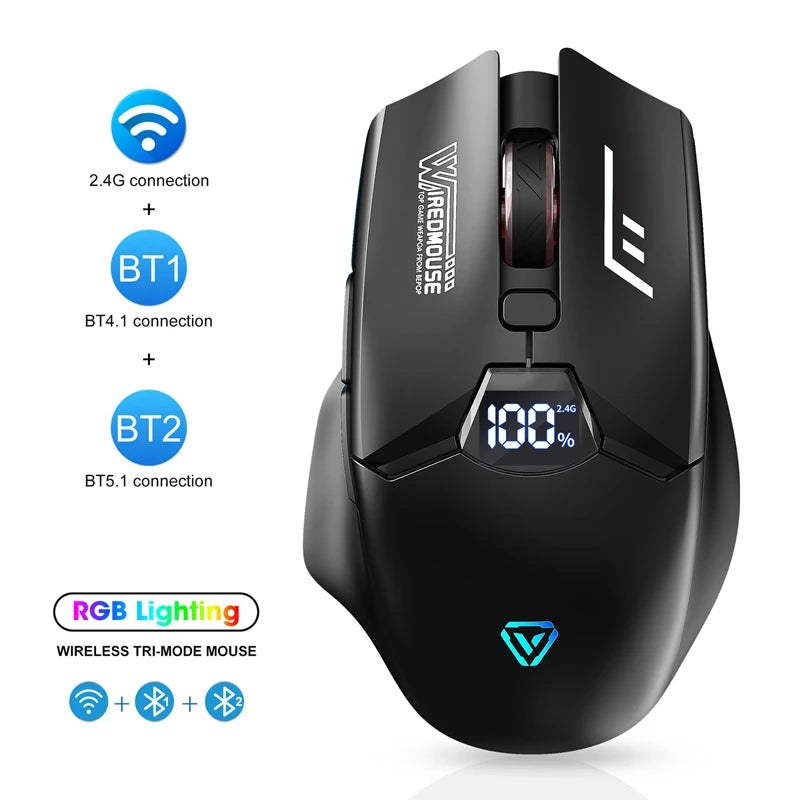 Mouse wireless Bluetooth dual-mode con display smart, ricarica silenziosa, per ufficio, gaming, tablet portatile, universale
