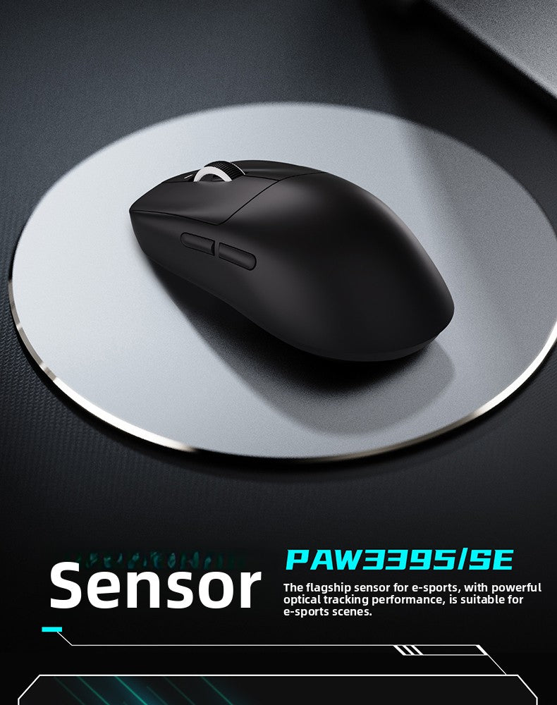 Mouse gaming ergonomic wireless VXE Dragonfly R1 ușor, senzor PAW3395, trei moduri, latență redusă, pentru PC, jucători, birou, cadou