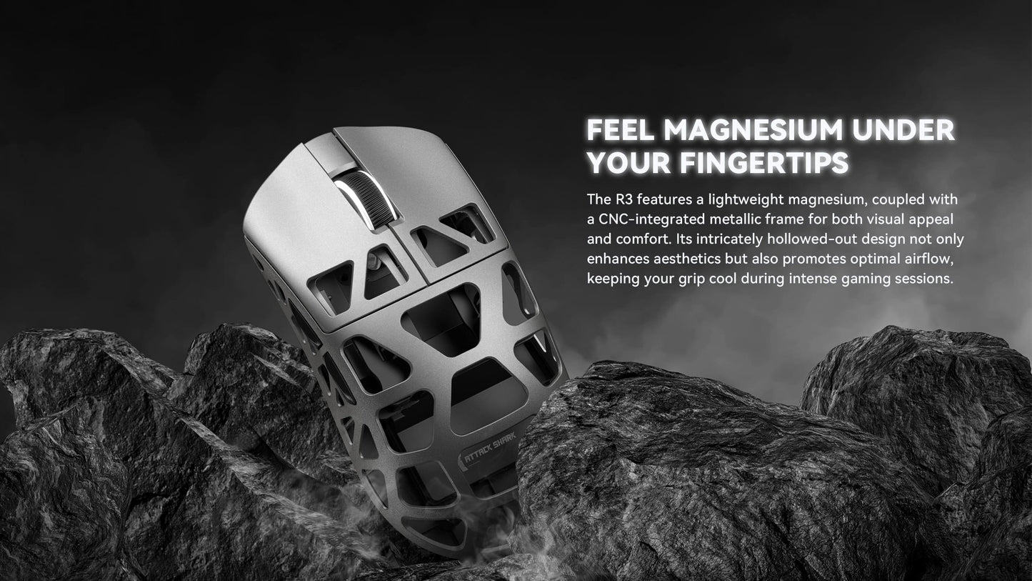 ATTACK SHARK R3 Magnesium Alloy Gaming Mouse 8K SUPERLIGHT 8000Hz 6 Adjustable DPI up to 26000 PAW3395 BT/2.4G Wireless/Wired