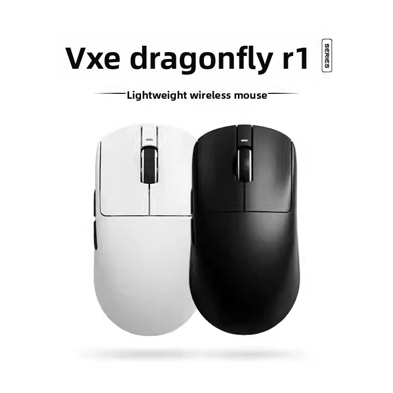 Mouse gaming ergonomic wireless VXE Dragonfly R1 ușor, senzor PAW3395, trei moduri, latență redusă, pentru PC, jucători, birou, cadou