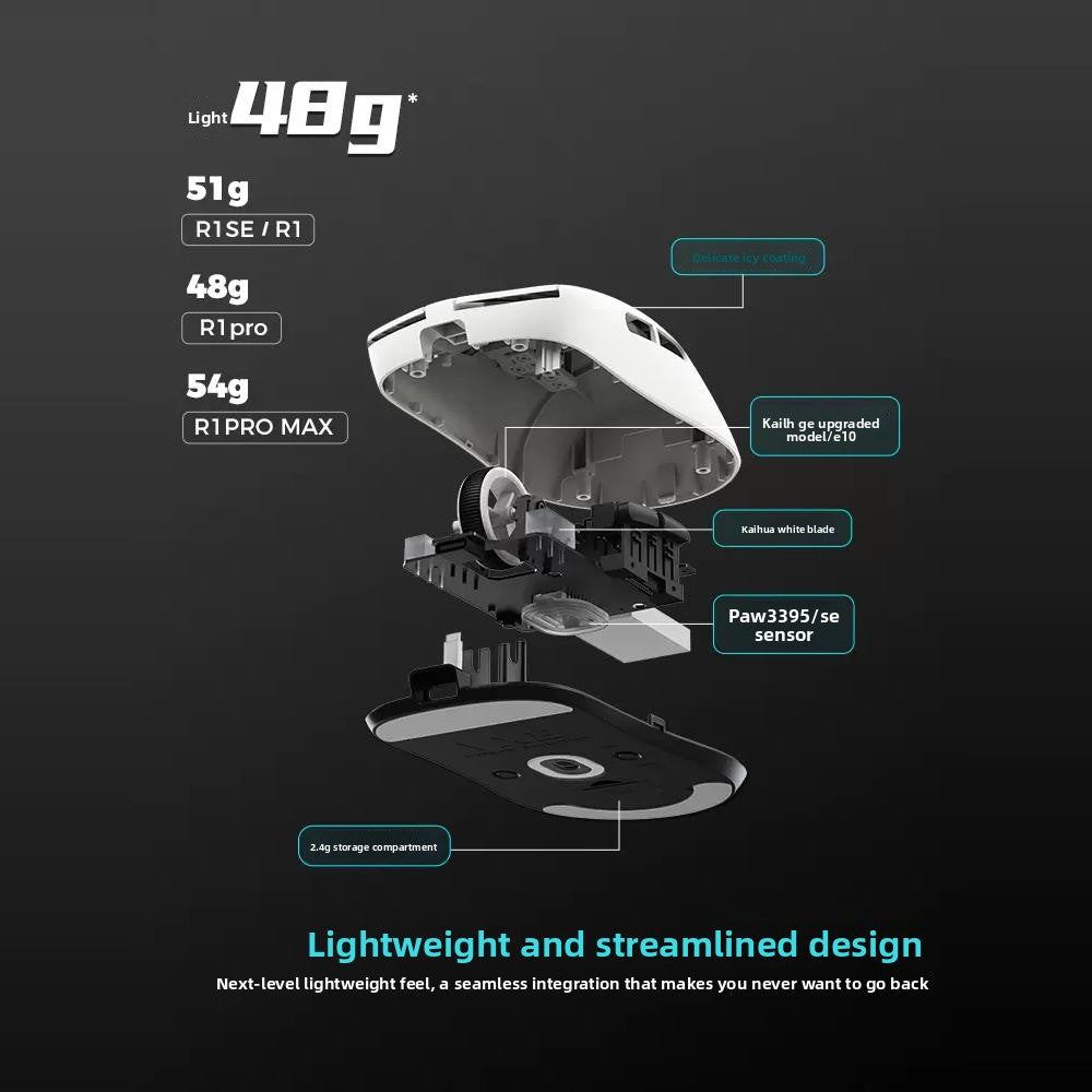 Mouse gaming ergonomic wireless VXE Dragonfly R1 ușor, senzor PAW3395, trei moduri, latență redusă, pentru PC, jucători, birou, cadou