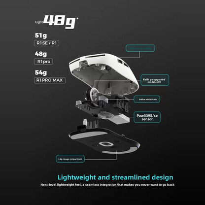 Mouse gaming ergonomic wireless VXE Dragonfly R1 ușor, senzor PAW3395, trei moduri, latență redusă, pentru PC, jucători, birou, cadou
