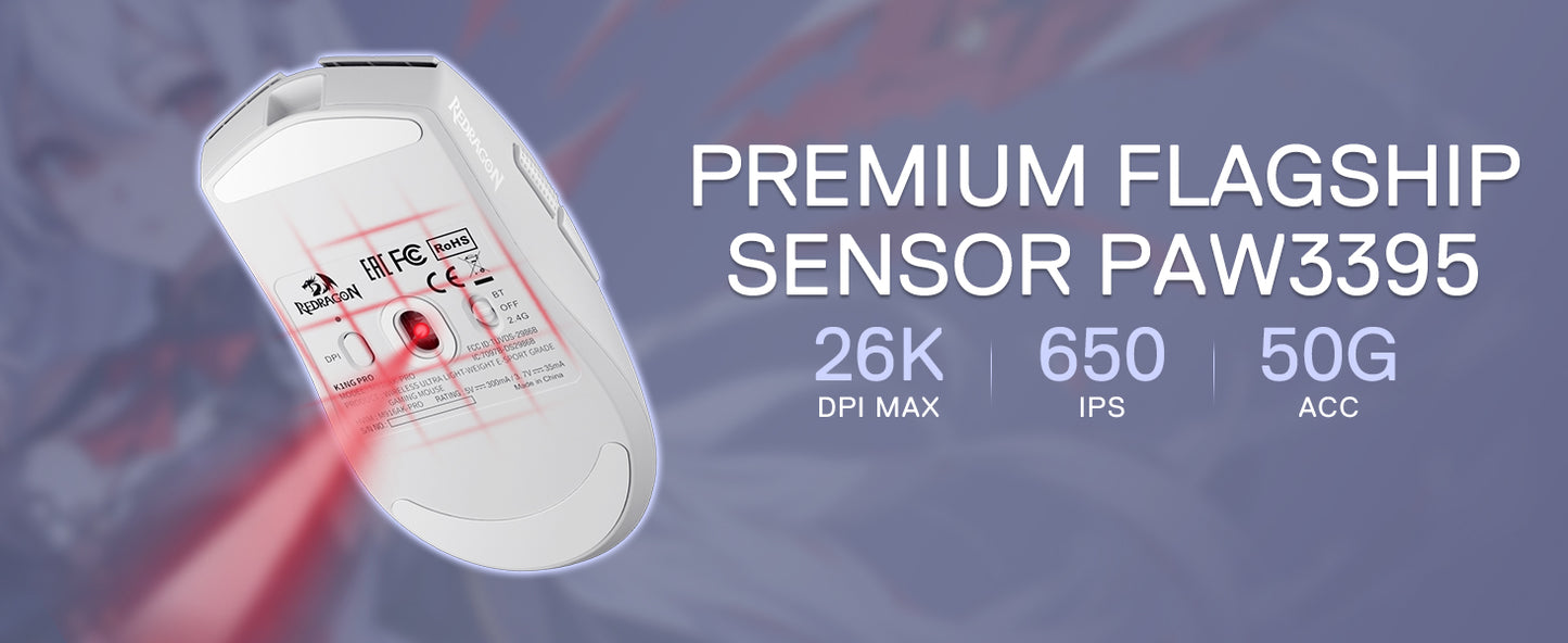 Redragon M916AK PRO 3-Mode Anime 42G Ultra-Light 26K DPI Full Programmable Buttons Gaming Mouse