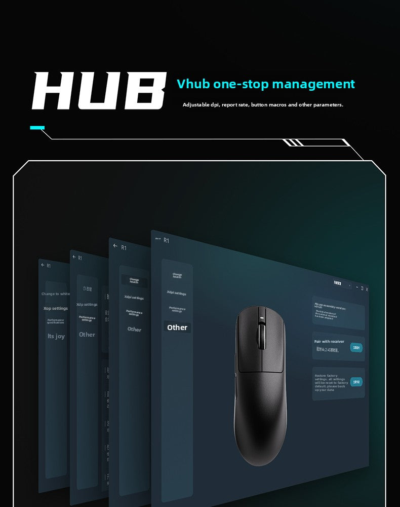 Mouse gaming ergonomic wireless VXE Dragonfly R1 ușor, senzor PAW3395, trei moduri, latență redusă, pentru PC, jucători, birou, cadou