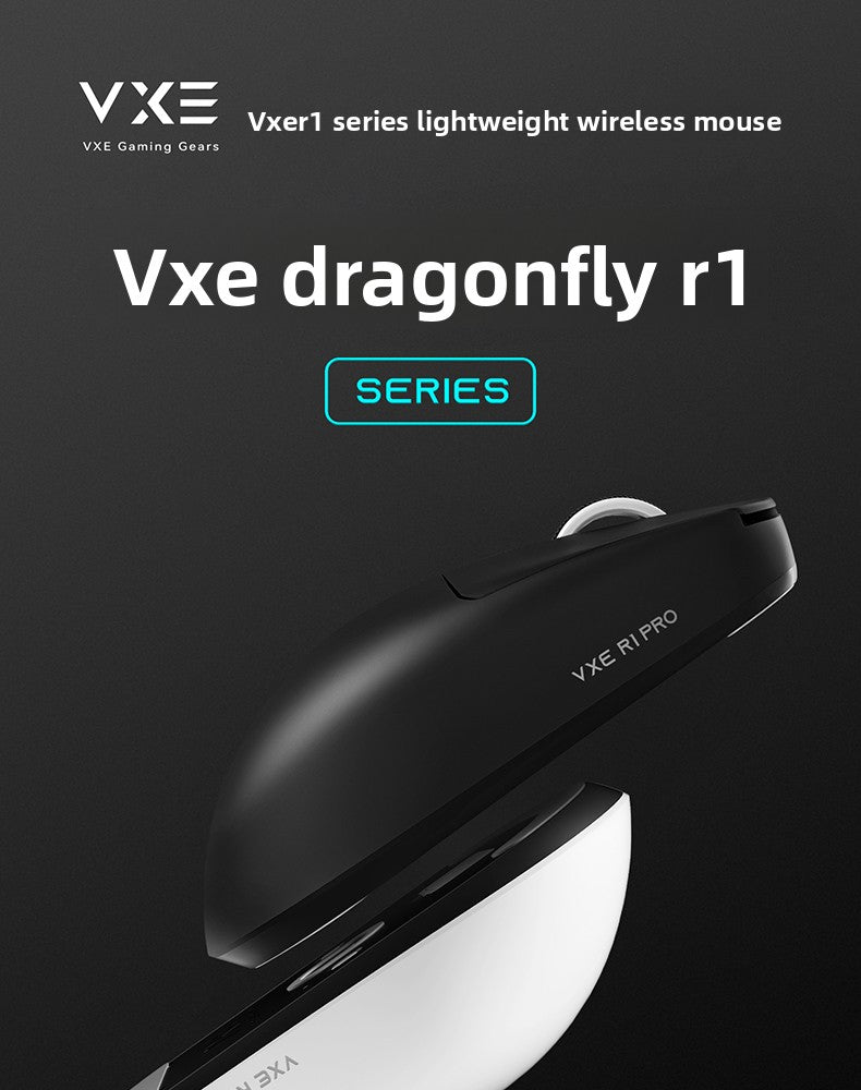 Mouse gaming ergonomic wireless VXE Dragonfly R1 ușor, senzor PAW3395, trei moduri, latență redusă, pentru PC, jucători, birou, cadou