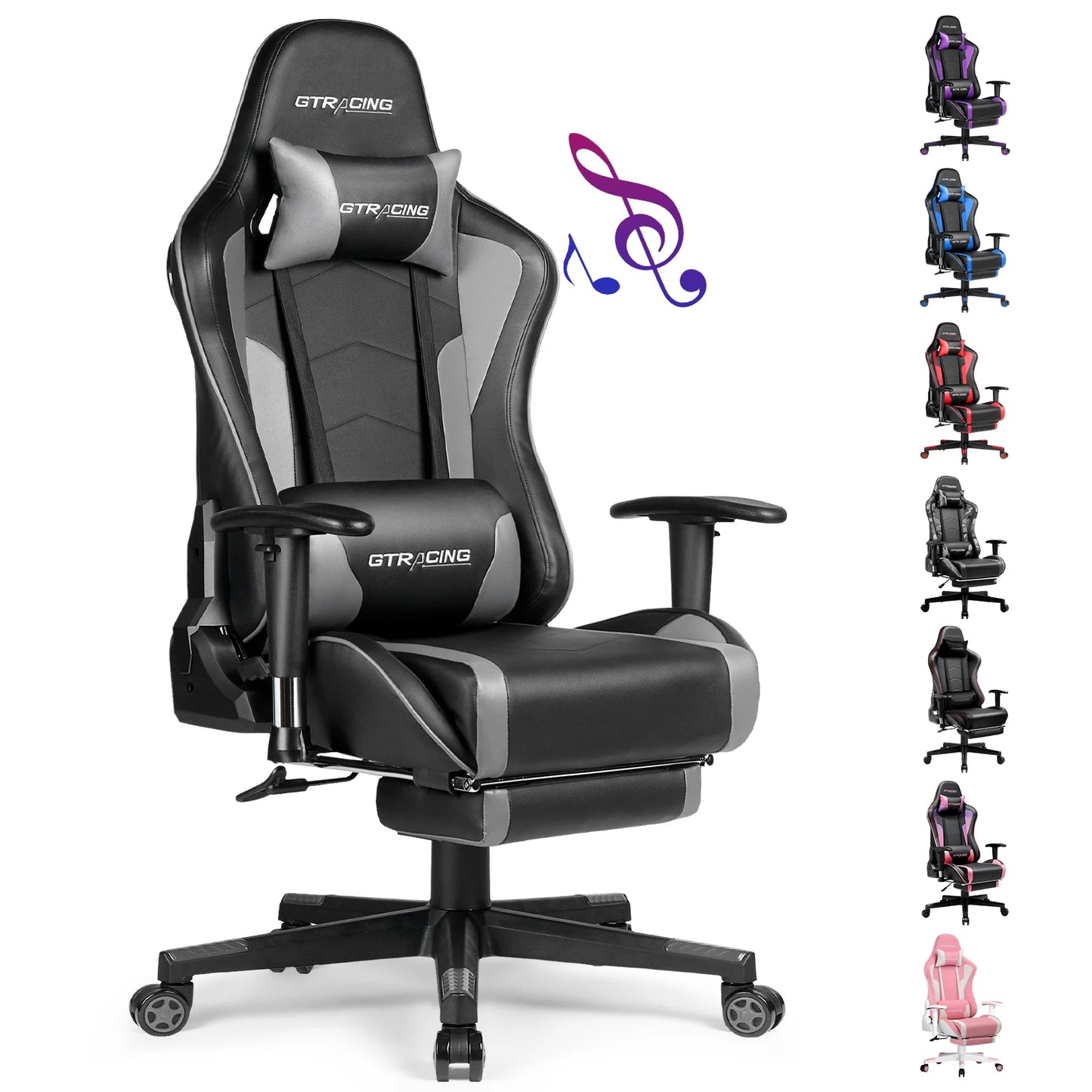 GTPLAYER Gaming Chair with Bluetooth Speakers, Footrest, Ergonomic Reclining Computer Chair with Lumbar Support for Office & Gaming