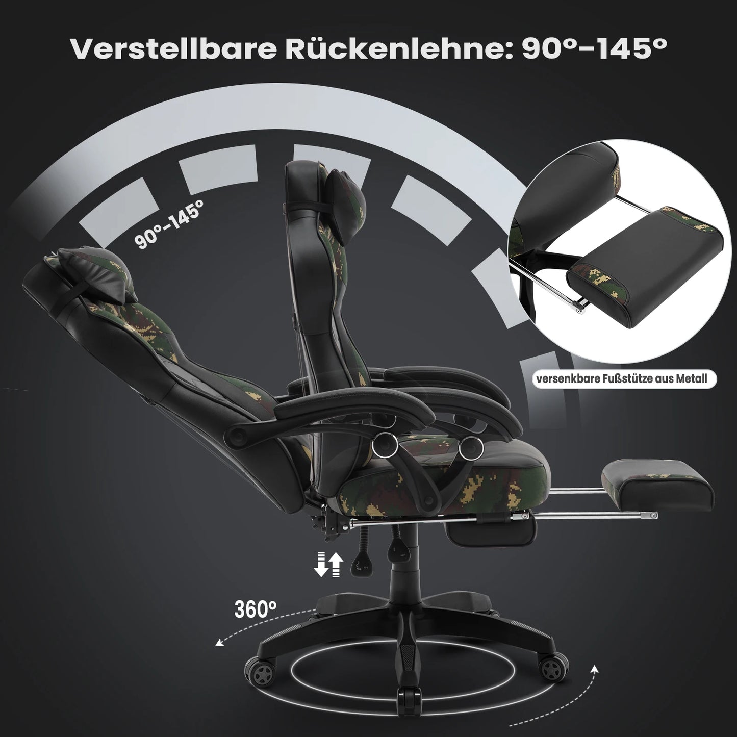 WOLTU Gaming Racing Chair Ergonomic Swivel Computer Chair with Footrest, Lumbar Support, Headrest, Adjustable Gamer Office Chair
