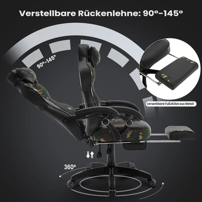 WOLTU Gaming Racing Chair Ergonomic Swivel Computer Chair with Footrest, Lumbar Support, Headrest, Adjustable Gamer Office Chair