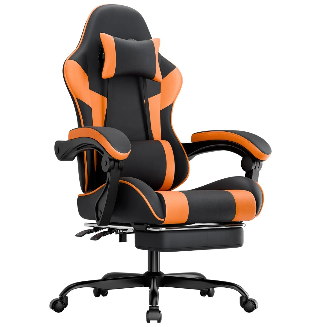 Ergonomic Gaming Chair with Lumbar Support, PU Leather Gaming Chair, Adjustable Reclining Computer Chair, Comfortable Office Chair for Gaming & Work