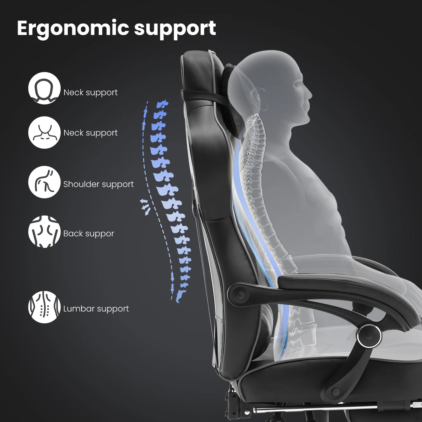 WOLTU Gaming Racing Chair Ergonomic Swivel Computer Chair with Footrest, Lumbar Support, Headrest, Adjustable Gamer Office Chair