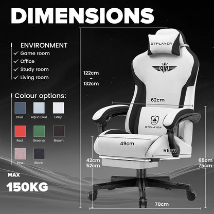 GTPLAYER Gaming Chair Ergonomic Fabric Gamer Chair with Lumbar Support, Adjustable Reclining PC Gaming Chair with Footrest and Widened Backrest