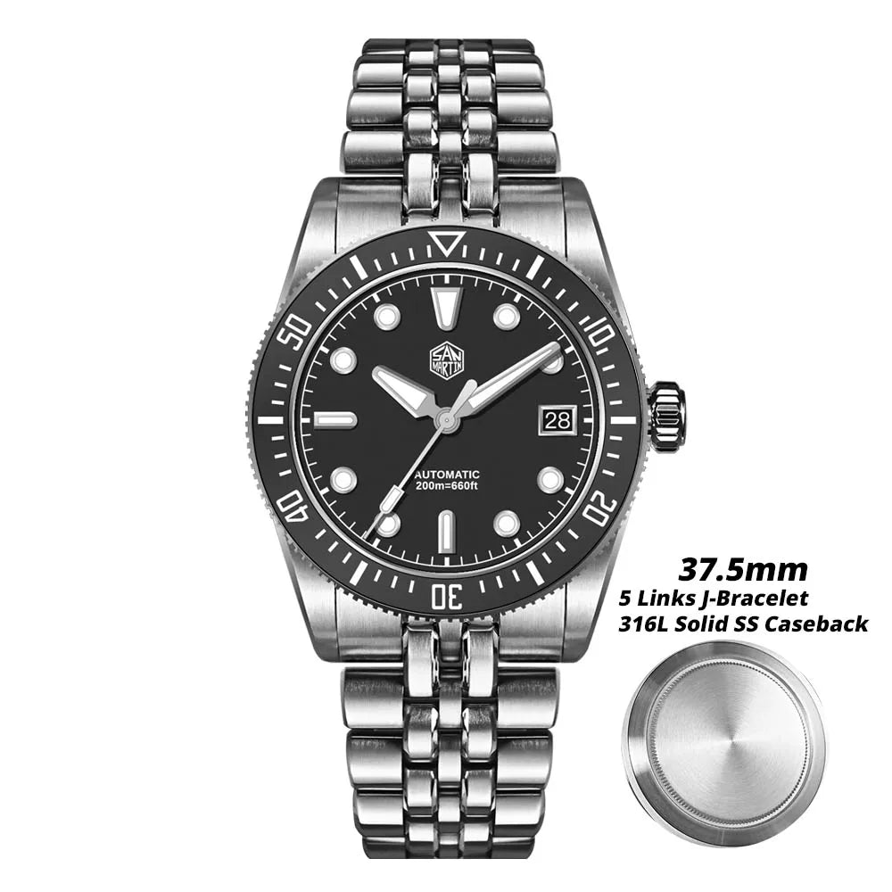 San Martin 37.5mm 40mm Classic Simple Dial Men Diver Watch Miyota 9015 Luxury Automatic Mechanical Watch Waterproof 200m SN0148
