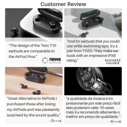 TOZO T10 Bluetooth 5.3 Earphones, Wireless Headphones, AI Enhanced Calling With Deep Bass, IPX8 Waterproof Earbuds, 45H Play