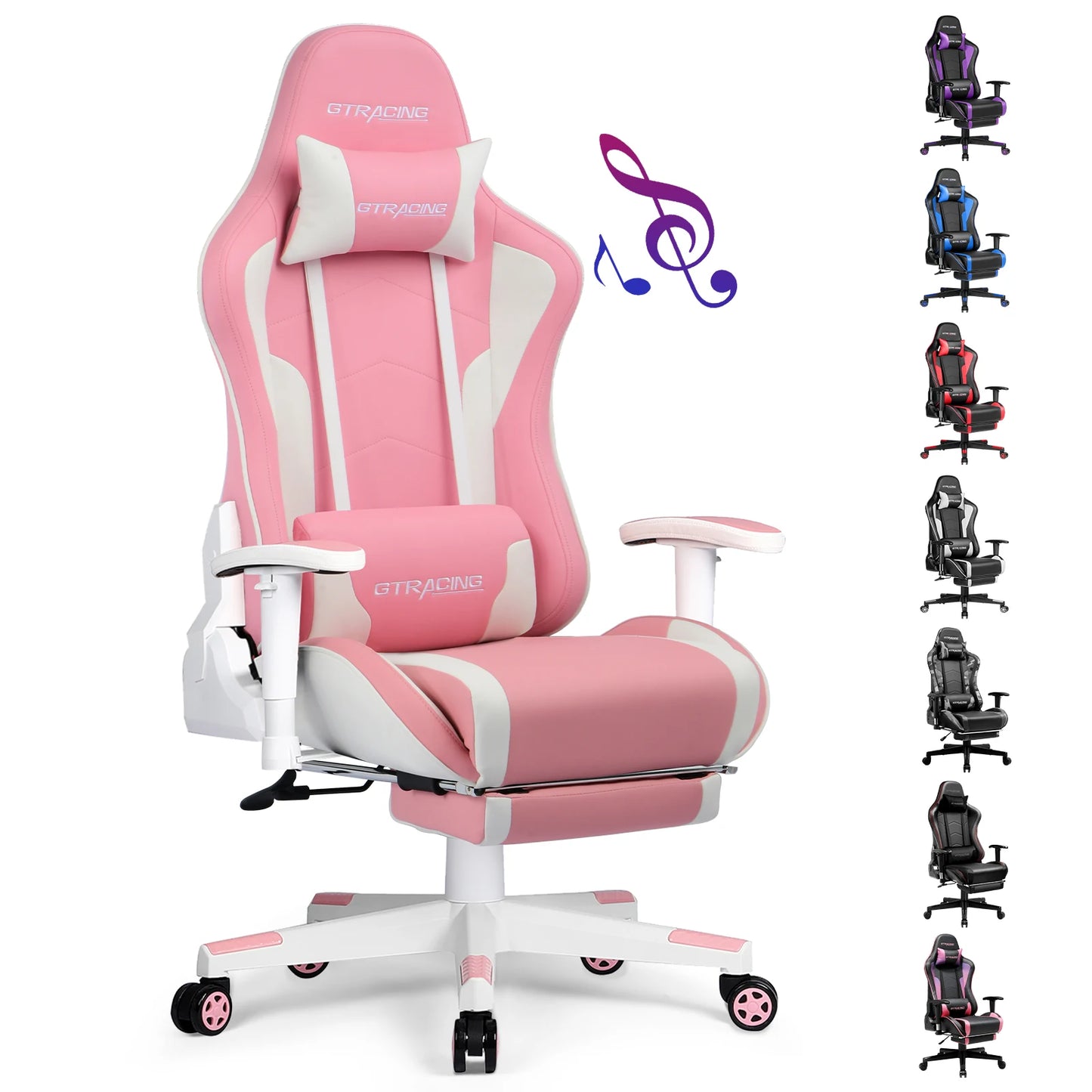 GTPLAYER Gaming Chair with Bluetooth Speakers, Footrest, Ergonomic Reclining Computer Chair with Lumbar Support for Office & Gaming