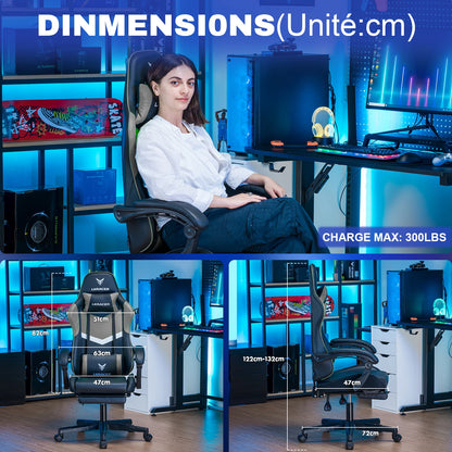 LUCK RACER Gaming chair with footrest Office Chair Ergonomic with Adjustable Loin Pillows, Pillow Gaming Chair