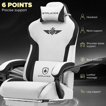 GTPLAYER Gaming Chair Ergonomic Fabric Gamer Chair with Lumbar Support, Adjustable Reclining PC Gaming Chair with Footrest and Widened Backrest