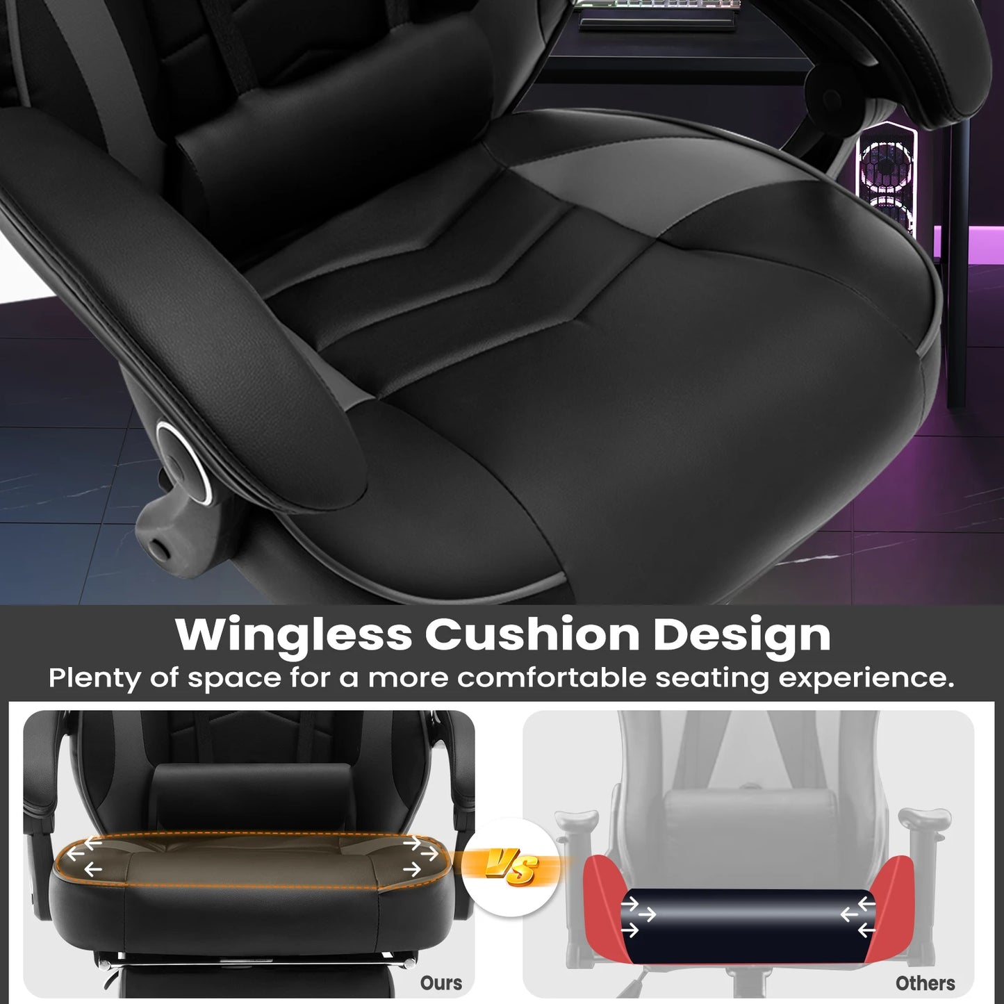 WOLTU Racing Gaming Chair Ergonomic Office Chair with Footrest, Adjustable Reclining Gamer Chair, Swivel Computer Desk Chair with Headrest & Lumbar Support