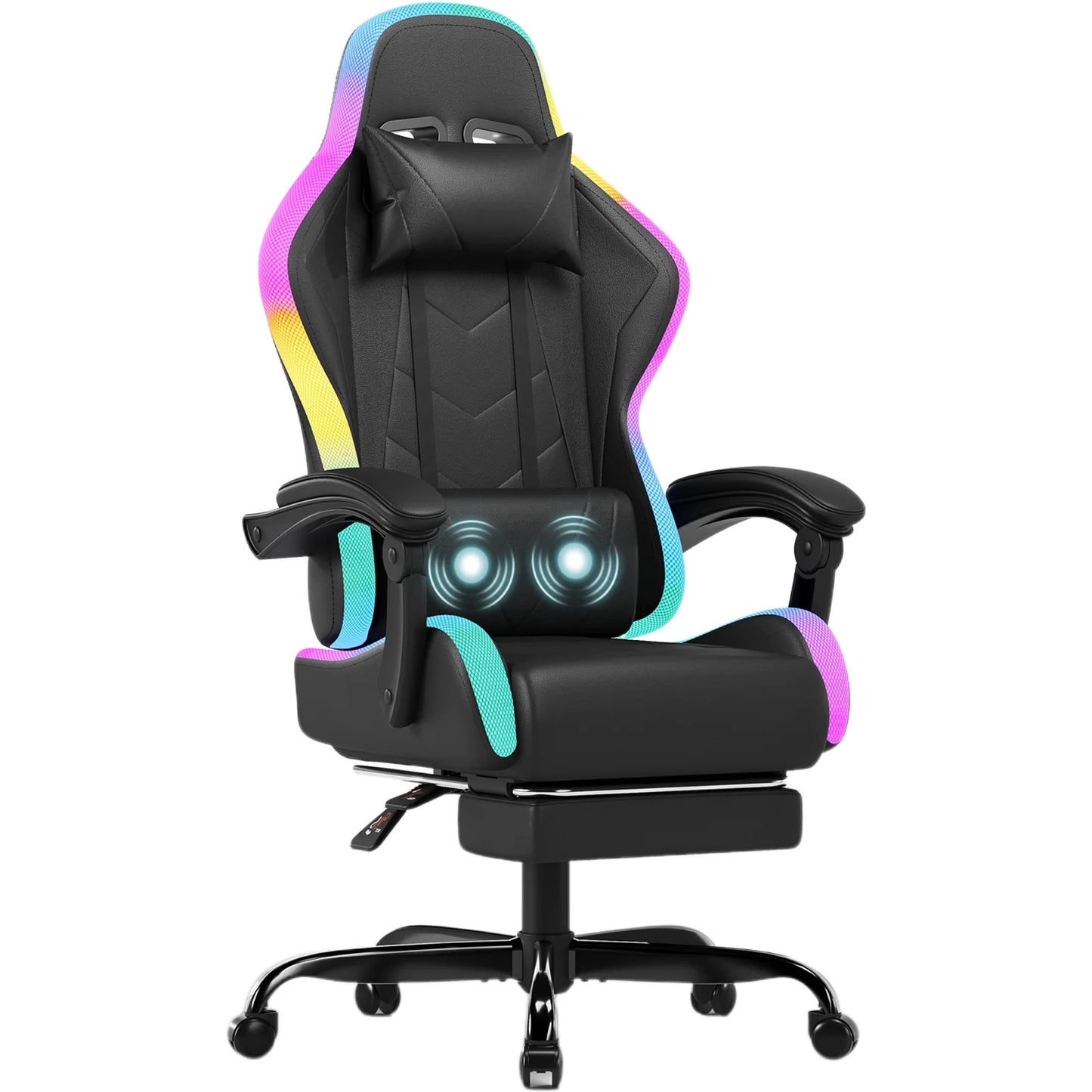 HOMALL LED Gaming Chair Ergonomic Computer Chair with Footrest, RGB Lights, Lumbar Support, Headrest, Reclining Office Desk Chair