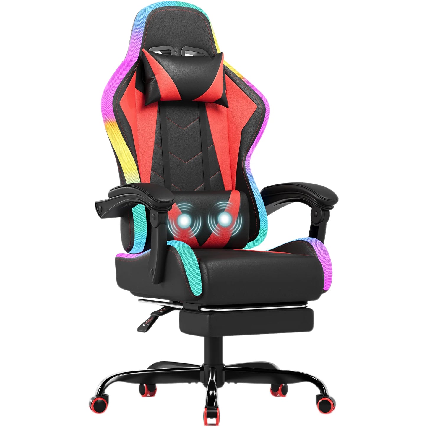 HOMALL LED Gaming Chair Ergonomic Computer Chair with Footrest, RGB Lights, Lumbar Support, Headrest, Reclining Office Desk Chair