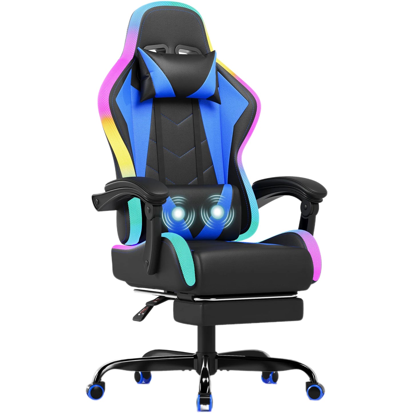 HOMALL LED Gaming Chair Ergonomic Computer Chair with Footrest, RGB Lights, Lumbar Support, Headrest, Reclining Office Desk Chair