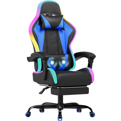 HOMALL LED Gaming Chair Ergonomic Computer Chair with Footrest, RGB Lights, Lumbar Support, Headrest, Reclining Office Desk Chair
