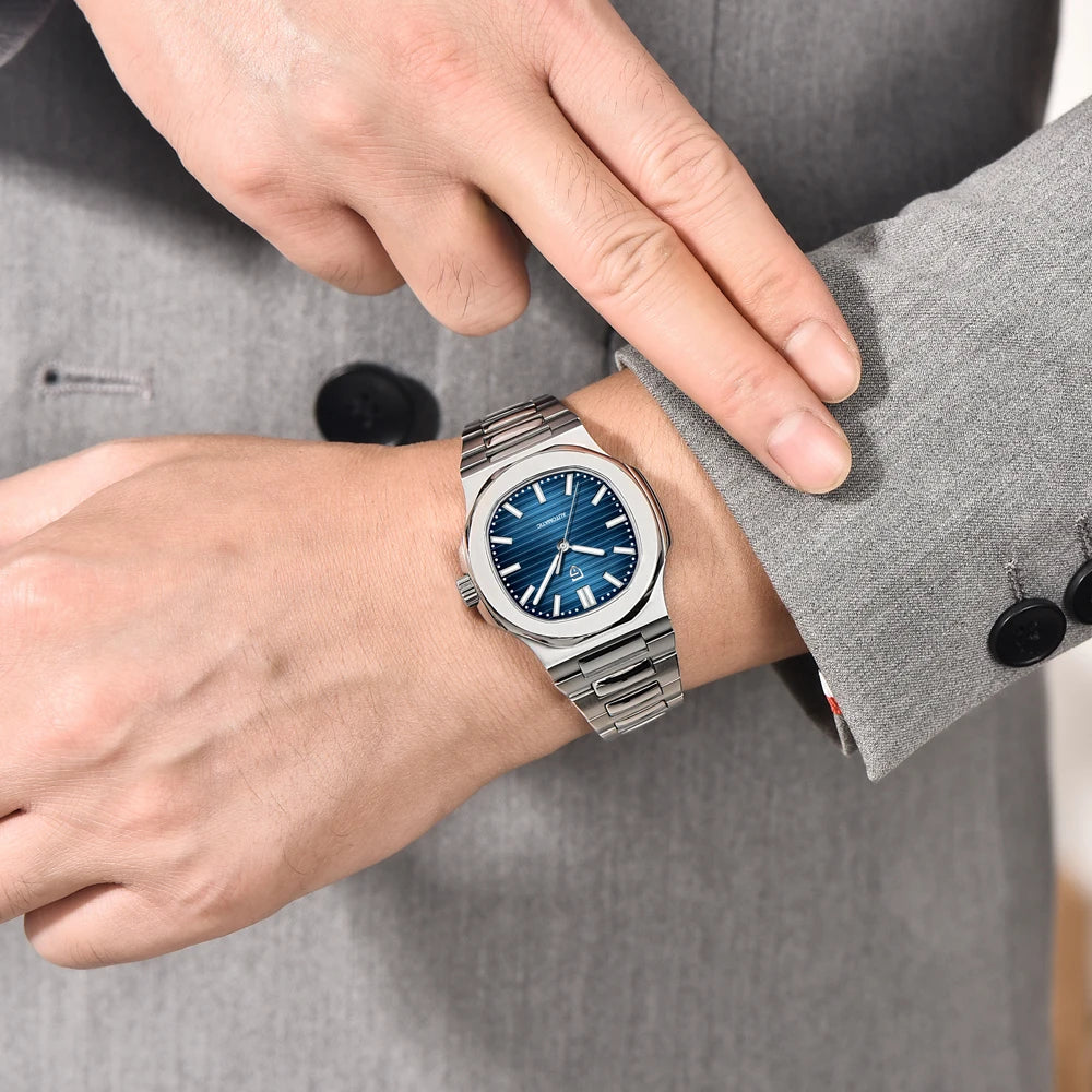 New man DESIGN Automatic luxury Pugani Mechanical Watch With glasses anti-Reflective Sapphire Light needles, man sport Watch, Local Delivery