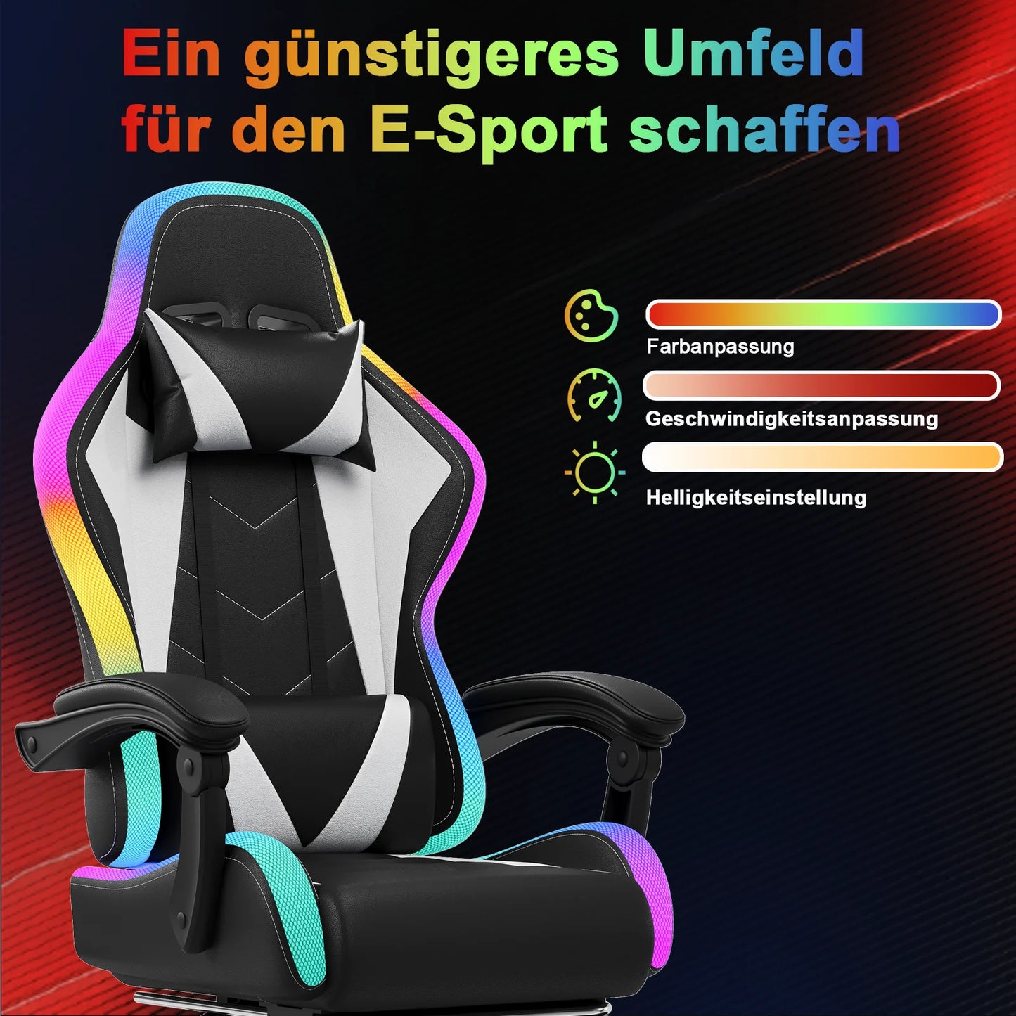 HOMALL LED Gaming Chair Ergonomic Computer Chair with Footrest, RGB Lights, Lumbar Support, Headrest, Reclining Office Desk Chair