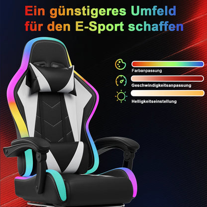 HOMALL LED Gaming Chair Ergonomic Computer Chair with Footrest, RGB Lights, Lumbar Support, Headrest, Reclining Office Desk Chair